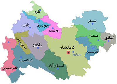 نقشه استان کرمانشاه آدرس خانه معلم های کرمانشاه (کرمانشاه، سر پل ذهاب، پاوه و ...)