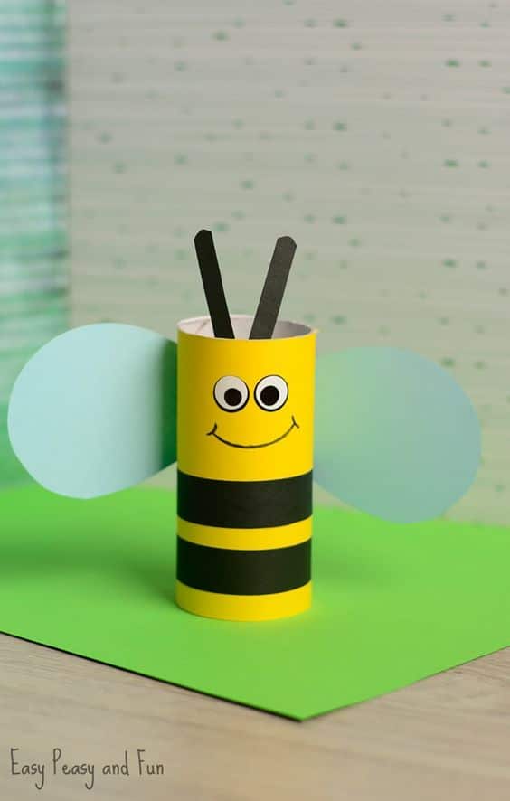 ساخت کاردستی زنبور با مقوا و رول دستمال توالت