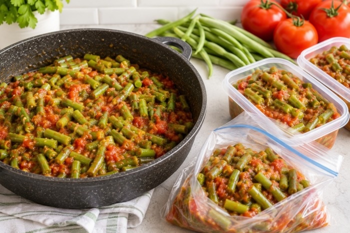 فریز کردن لوبیا سبز و سس گوجه 