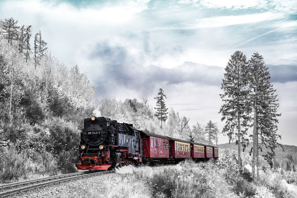 قطار در طبیعت زمستانی