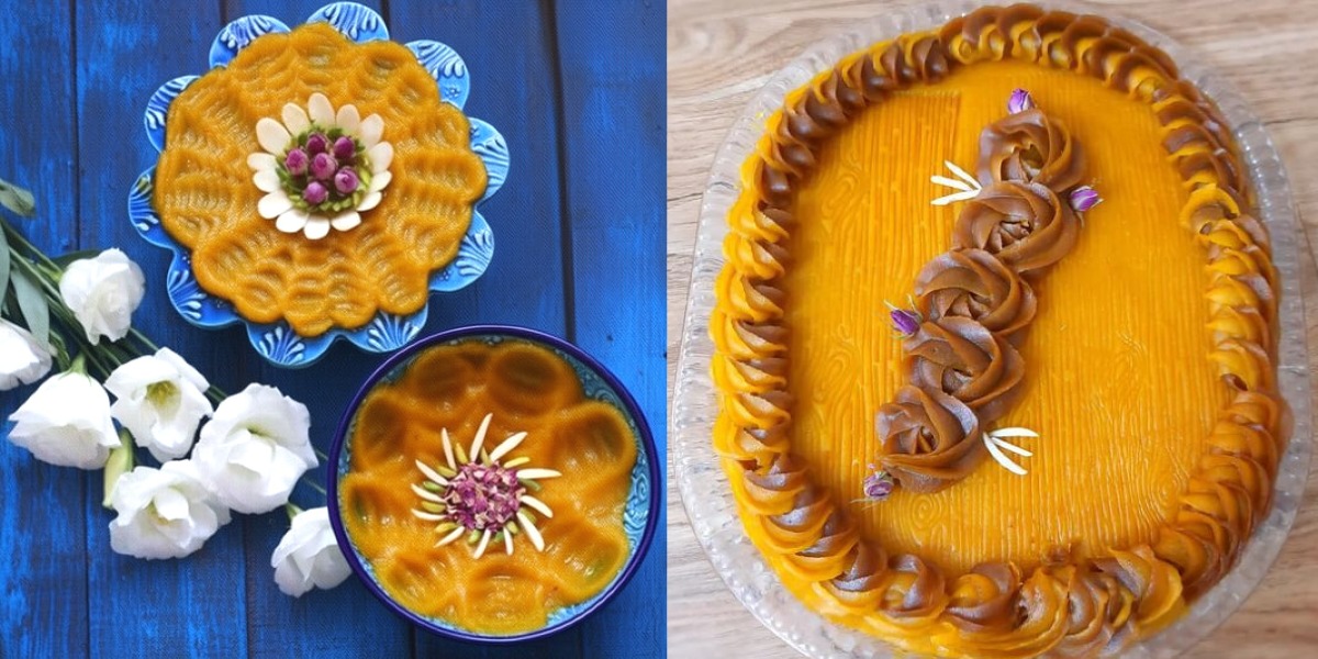 تزیین حلوا با قاشق و چنگال