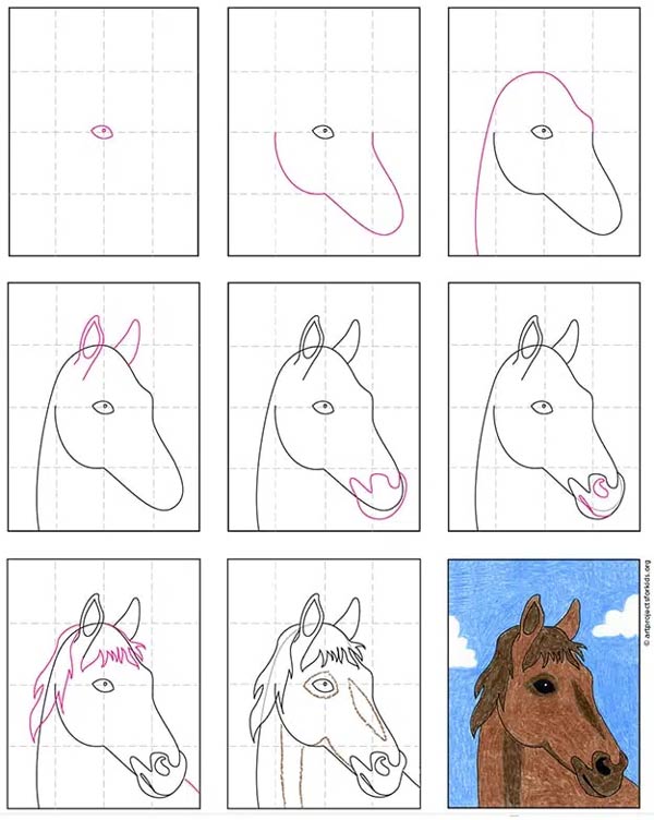 نقاشی اسب کودکانه مرحله به مرحله