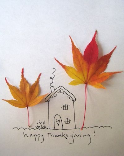 نقاشی کودکانه پاییزی با برگ درختان