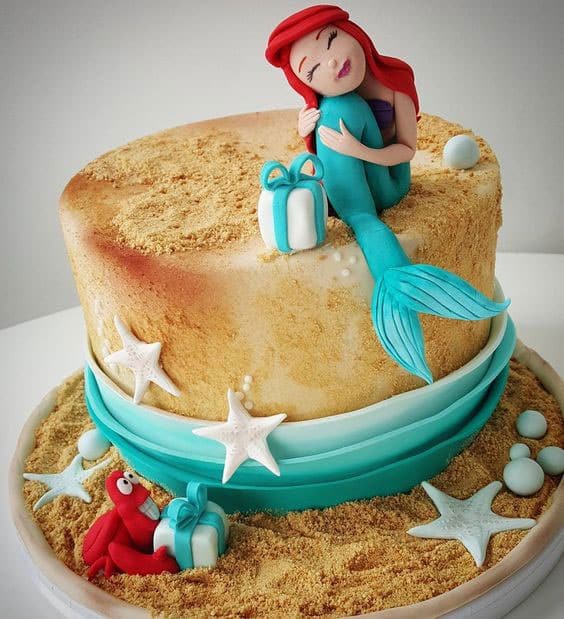 مدل کیک تولد فوندانت دخترانه عروسکی با تم پری دریایی