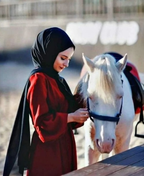 عکس دختر با حجاب کنار اسب