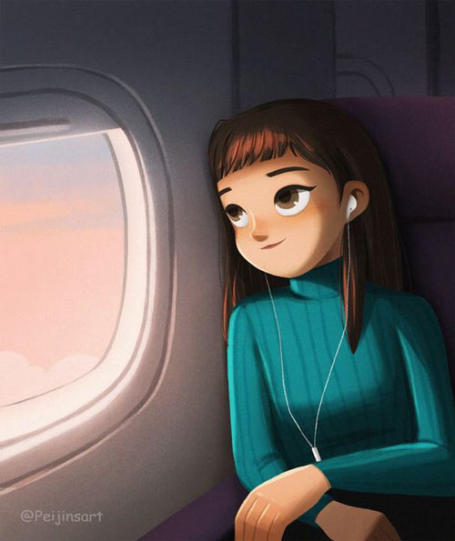 عکس دختر کارتونی در هواپیما