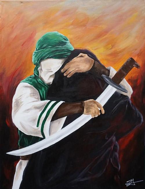 نقاشی حضرت زینب و امام حسین در کربلا