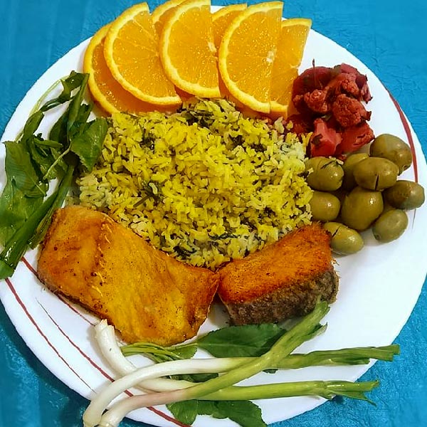 دیزابن بشقاب تک نفره سبزی پلو با ماهی 