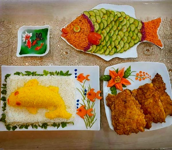 دیزابن شیک سبزی پلو با ماهی سوخاری مدرن