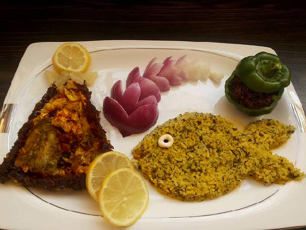 دیزابن سبزی پلو با ماهی با تم ماهی