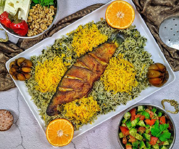عکس تزیین سبزی پلو با ماهی شب عید جدید