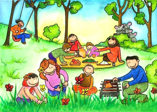 نقاشی رنگی سیزده بدر