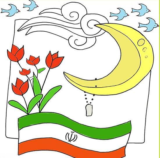 نقاشی پرچم زیبای ایران رنگی