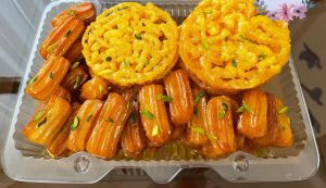 طرز تهیه زولبیا بامیه قنادی در خانه + شربت بار حرفه‌ای