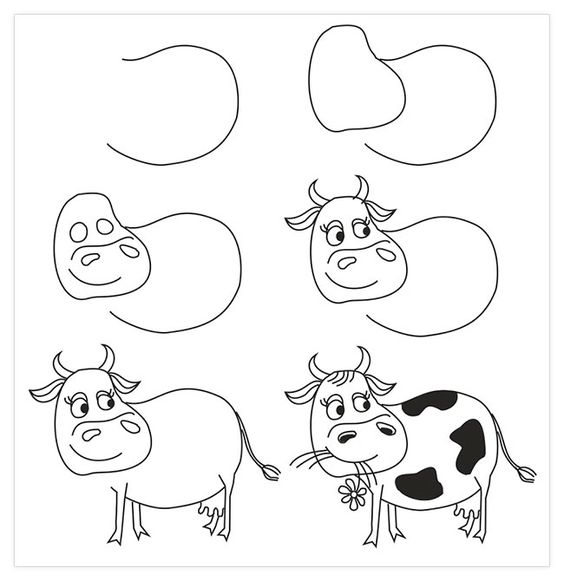 مدل ساده نقاشی گاو برای کودکان