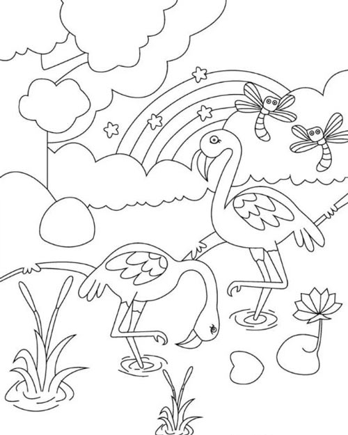 نقاشی فلامینگو ساده و فانتزی به همراه آموزش گام به گام | آموزش نقاشی برای کودکان | تصویری