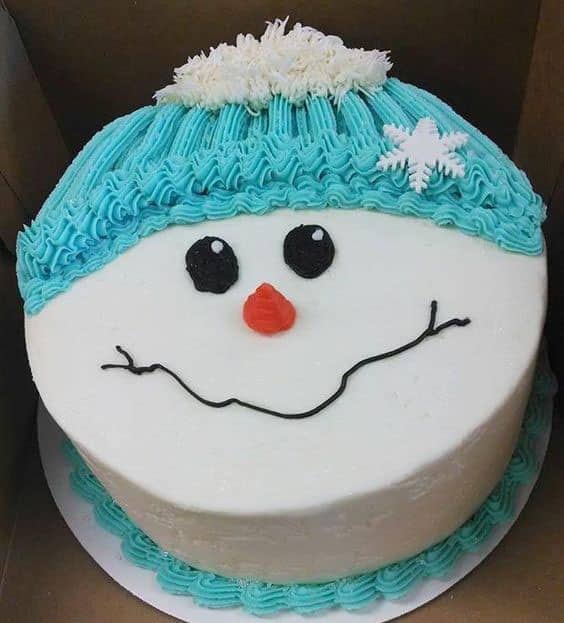 مدل کیک بچه گانه خانگی با تم زمستانی به شکل آدم برفی