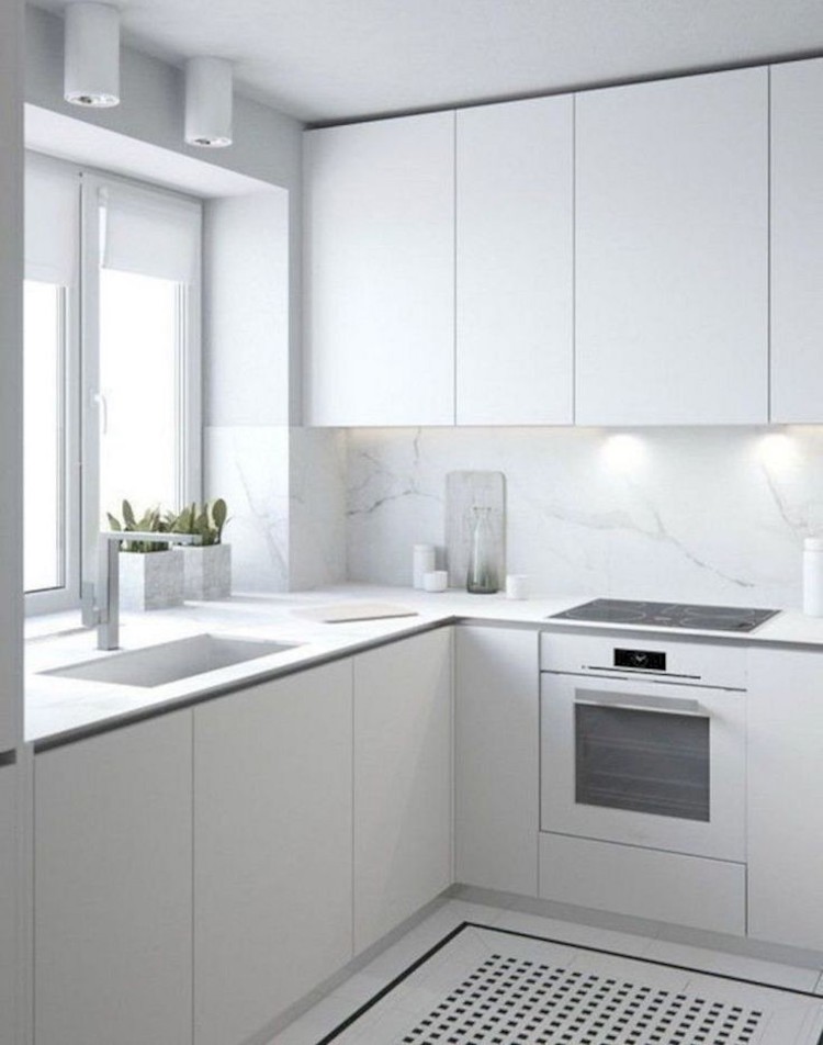 مدل کابینت سفید و مینیمال مناسب آشپزخانه کوچک