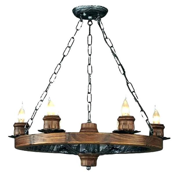 لوستر چوبی دایره‌ای طرح قدیمی با آویز زنجیری