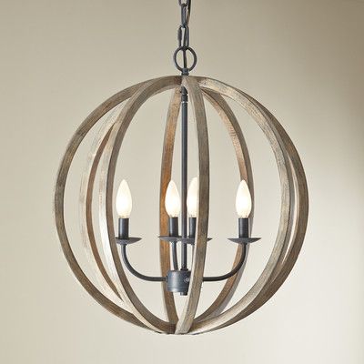 لوستر چوبی کروی شکل ترکیب چوب و فلز