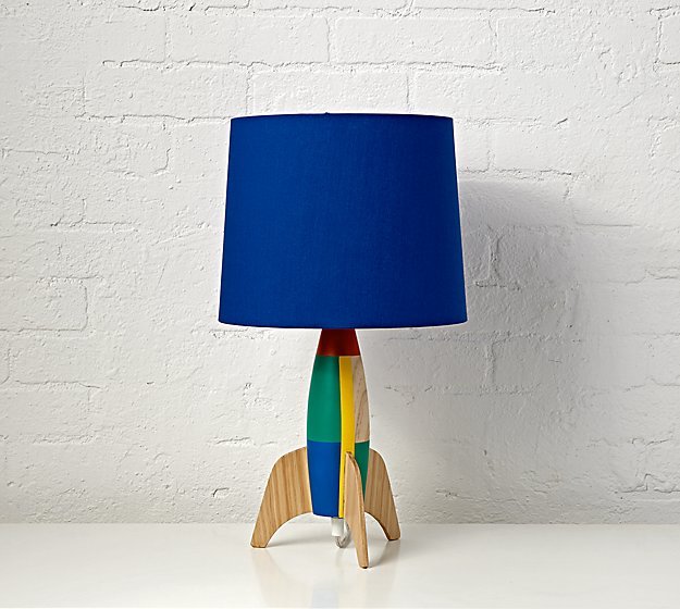 آباژور آبی مناسب اتاق خواب پسرانه با پایه طرح موشک