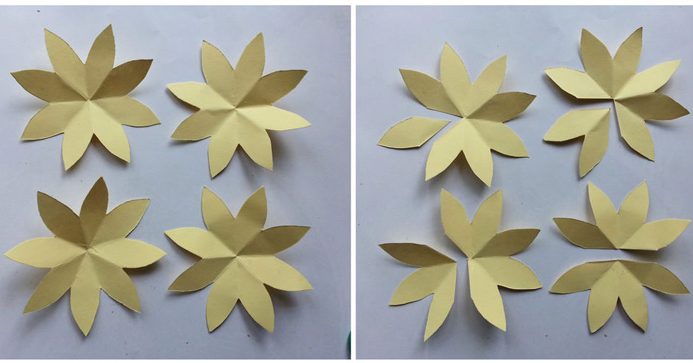 ساخت گل کاغذی به شکل صد پر لبه تیز 4