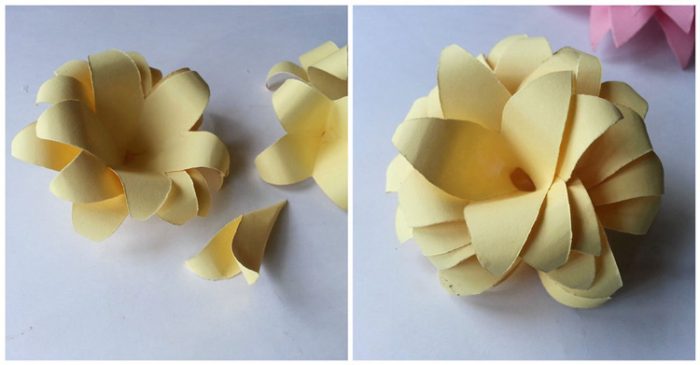 ساخت گل کاغذی به شکل صد پر لبه تیز 6