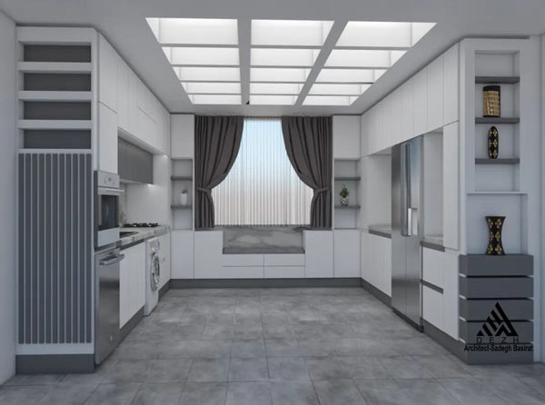 مدل سقف آشپزخانه کناف با نور پردازی سفید