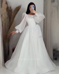 لباس عروس ساده آستین پفی