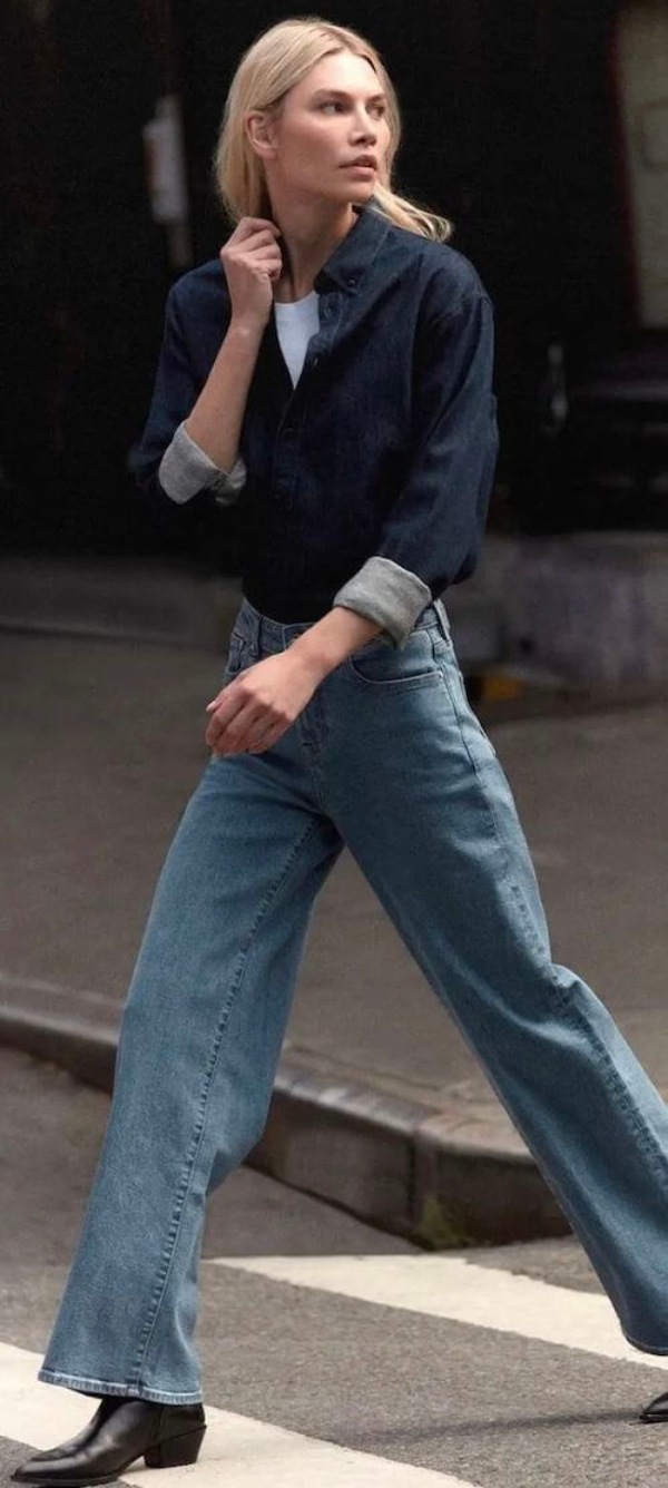 بلوز جین ذغالی دخترانه با شلوار آبی جین