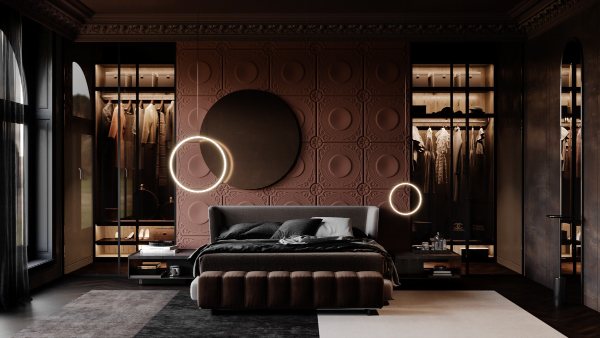 طراحی اتاق خواب تیره مشکی طلایی