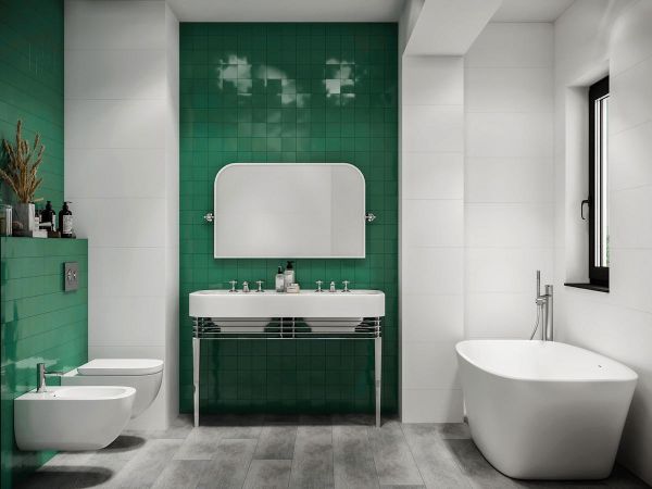 دکوراسیون حمام و سرویس بهداشتی با کاشی های سبز 