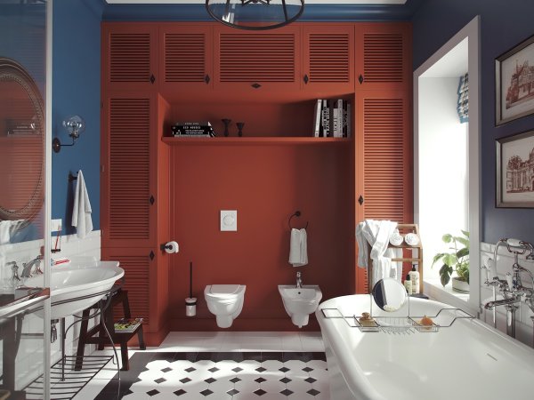طراحی سرویس بهداشتی قرمز آبی