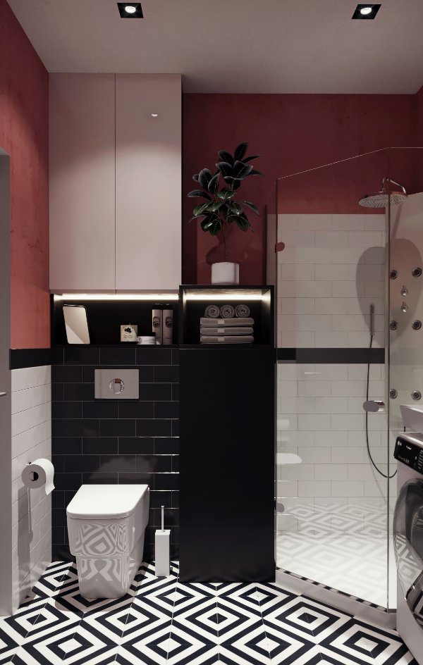 طراحی سرویس بهداشتی با قرمز و مشکی