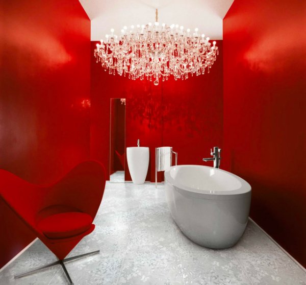 طراحی قرمز سفید حمام