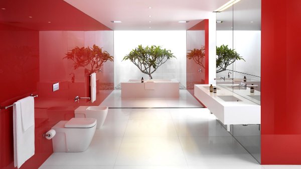 طراحی سفید قرمز حمام و دستشویی