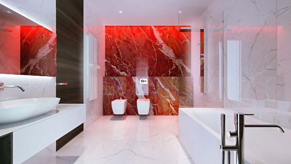 طراحی لاکچری حمام با استفاده از رنگ قرمز