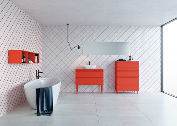 طراحی شیک سرویس بهداشتی و حمام با قرمز