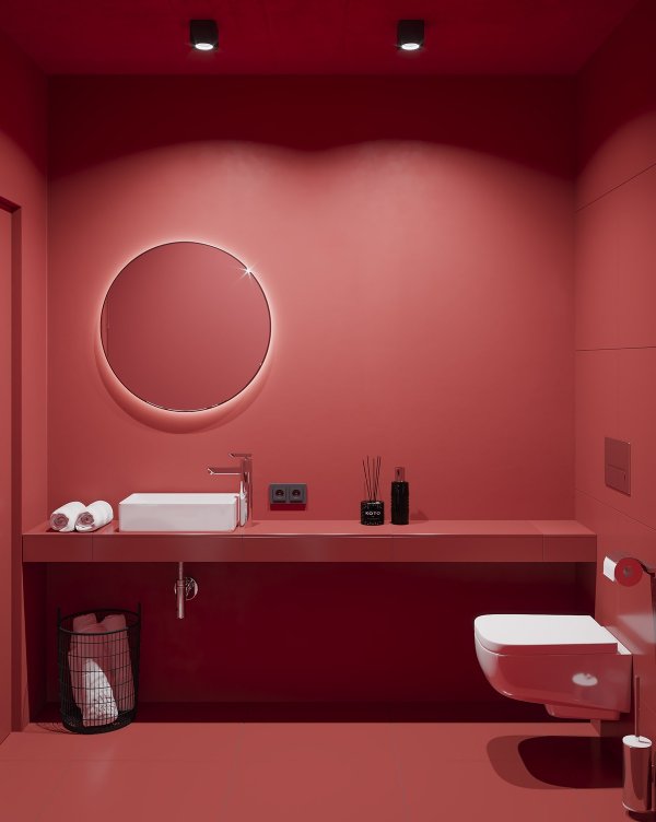 طراحی زیبای سرویس بهداشتی قرمز
