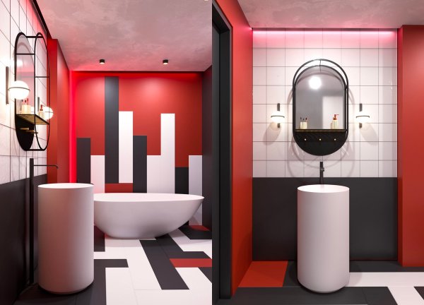 دستشویی کوچک با طراحی قرمز