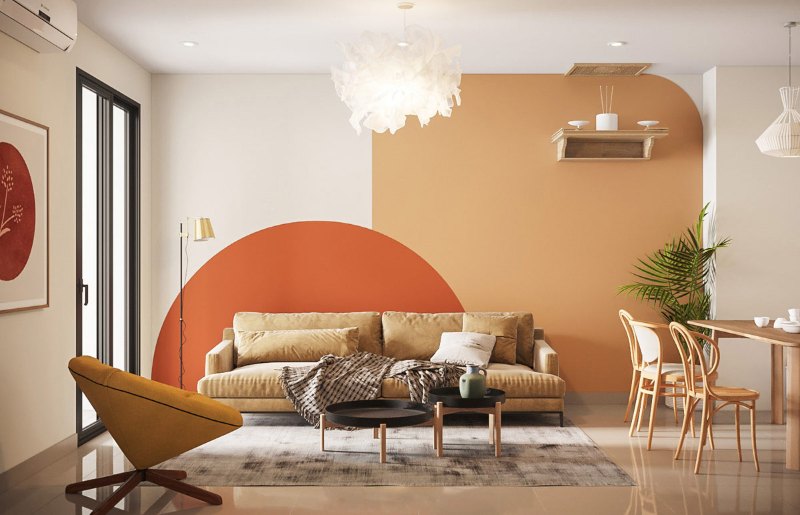 طراحی رنگ گرم در اتاق نشیمن مدرن