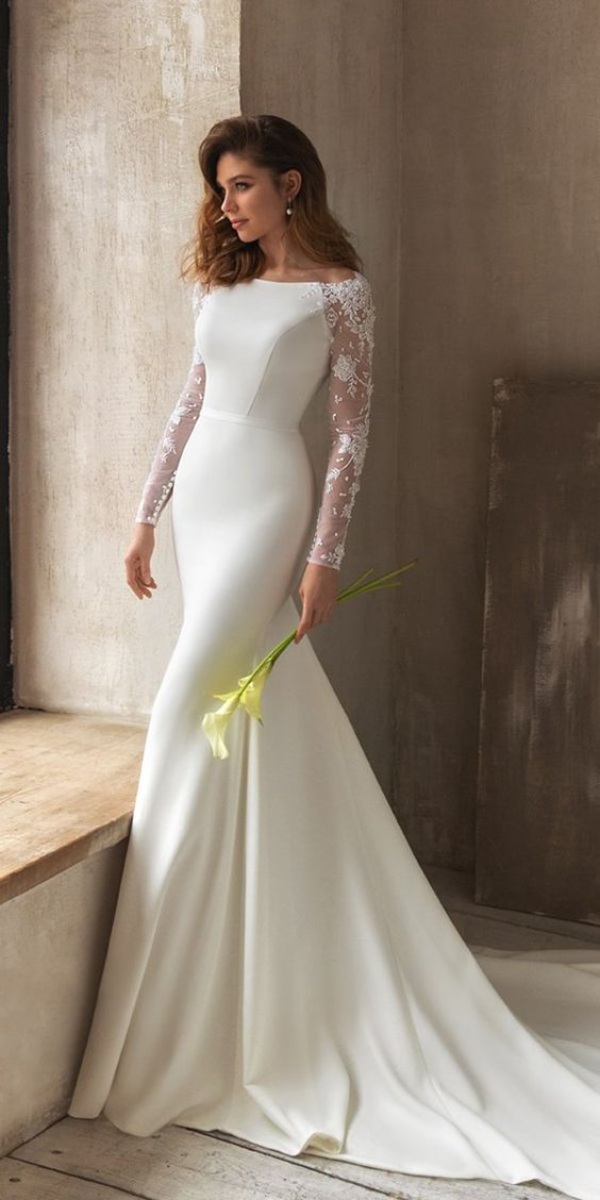 لباس عروس مینیمال با آستین گیپور
