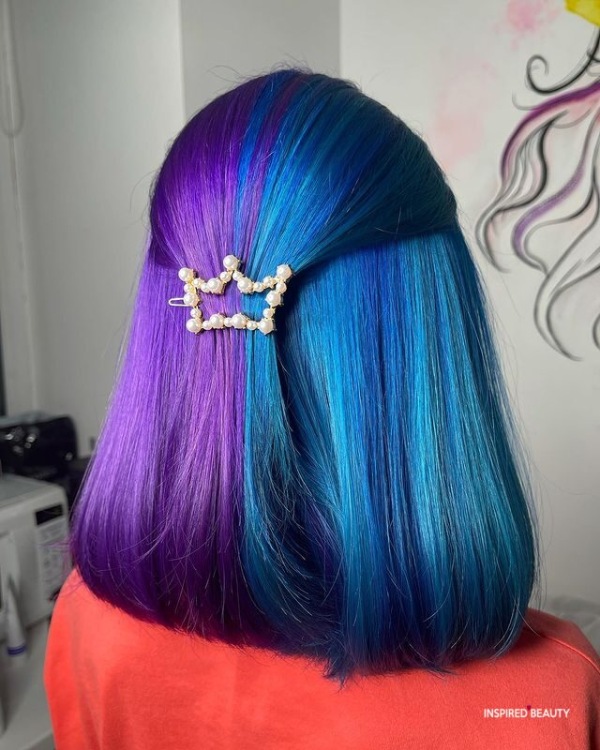 موی دو رنگ بنفش آبی فانتزی
