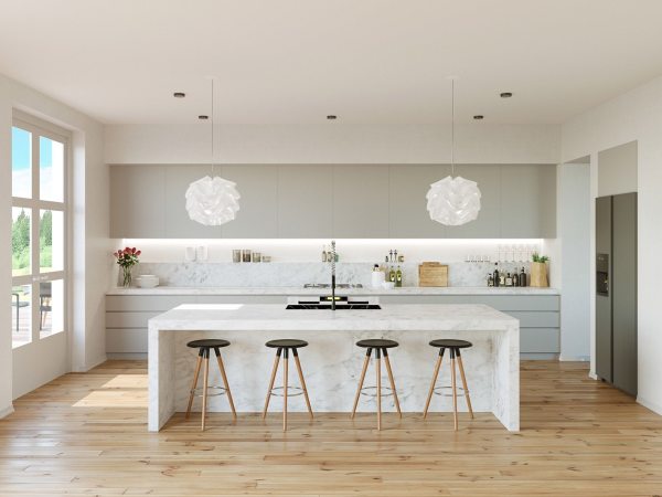 طراحی دکوراسیون آشپزخانه مدرن با سفید