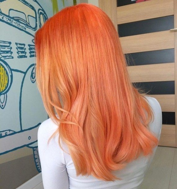 رنگ مو نارنجی با مدل مو بلند