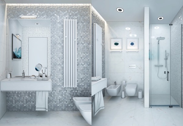 دکوراسیون حمام خاکستری و سفید جدید