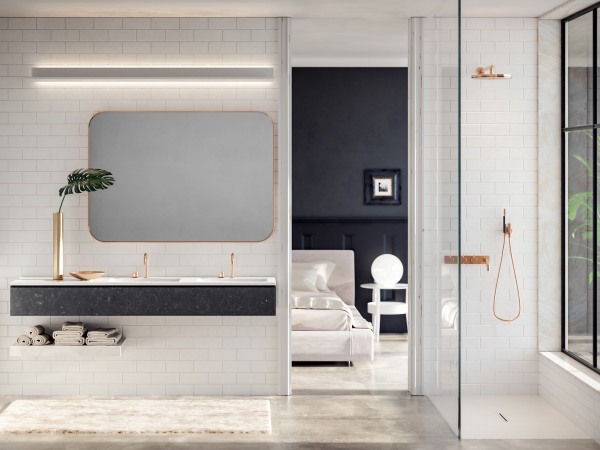 دکوراسیون حمام سفید و خاکستری با گیاهان آپارتمانی