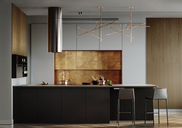 ایده طراحی دکوراسیون آشپزخانه طلایی