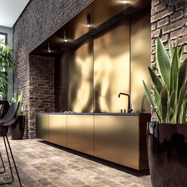 ایده دکوراسیون آشپزخانه طلایی مشکی