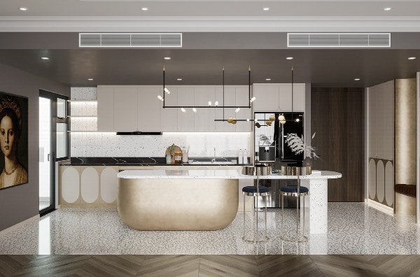 طراحی فضای آشپزخانه طلایی